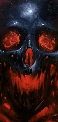 This live wallpaper showcases a stunning acrylic painting of a skull with glowing eyes in true gothic art style