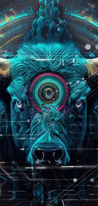 Looking for a stunning live phone wallpaper that's eye-catching and mesmerizing? Look no further than this trending neo-primitive artwork, featuring a bull's head depicted in a mandala-inspired design