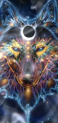Transform your phone into a mesmerizing canvas with this captivating live wallpaper that features a majestic wolf set against a full moon and swirling vortex of crystalized synapse