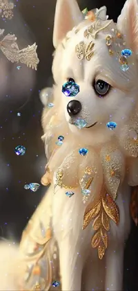 This stunning live wallpaper showcases a small white dog sitting in front of a lush green tree