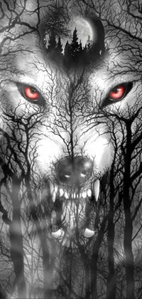 Dark Wolf in Eerie Forest Live Wallpaper - free download
