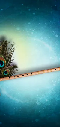 This phone live wallpaper features an exquisite close-up of a flute adorned with a peacock feather
