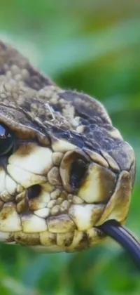 This captivating live wallpaper features a highly detailed, photorealistic close up of a snake's head in stunning HD footage