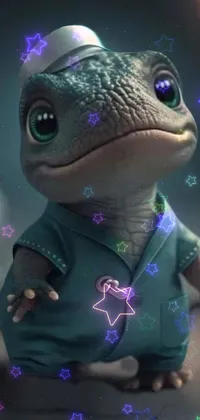 This phone live wallpaper is a must-have for fans of massurrealism and cute digital art alike! It features a hyperrealistic painting of a lizard dressed up as a nurse, complete with a stethoscope and a kind and caring expression