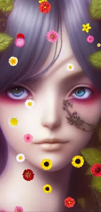This stunning live wallpaper features a captivating woman with blue eyes surrounded by vibrant red roses in an airbrush painting style
