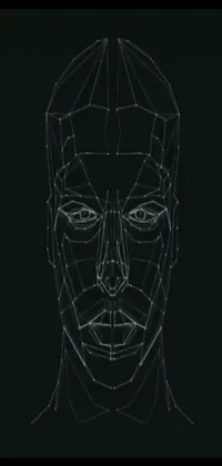 This live wallpaper features a digitalized black and white image of a detailed android or cyborg face