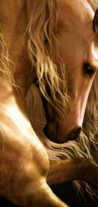 This vibrant live wallpaper depicts a glorious horse with lengthy strands of hair
