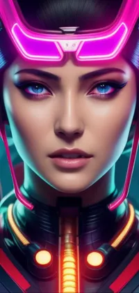 This phone live wallpaper showcases intricate cyberpunk art, featuring a valkyrie-style character wearing headphones