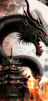This stunning phone live wallpaper features a fierce dragon soaring across a dark sky set against a full moon
