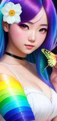 a anime girl holding a butterfly  Live Wallpaper