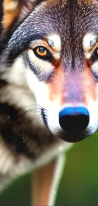 Transform your phone's home screen with this photorealistic live wallpaper featuring a symmetrical wolf's face