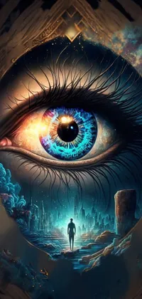 Experience an otherworldly vibe with this cyberpunk-inspired phone live wallpaper featuring a highly detailed painting of an eye