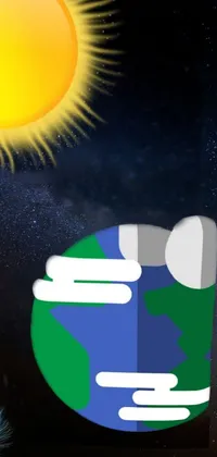 This phone live wallpaper showcases a stunning scene of the sun shining brightly over the earth
