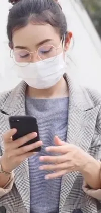 Stay on top of the latest news with this stylish live phone wallpaper, featuring a woman wearing a face mask