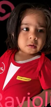 This dynamic phone live wallpaper features a charming young girl dressed in a vibrant red shirt and holding a tennis racquet with the iconic Ferrari logo prominently displayed on her chest