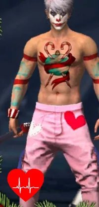 This dynamic live wallpaper showcases a striking image of a man wearing festive attire, bearing a heart on his chest and displaying chiseled abs