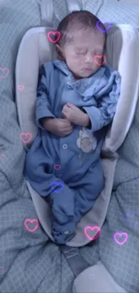 This live phone wallpaper features an adorable baby sleeping in a car seat dressed in comfy pajamas