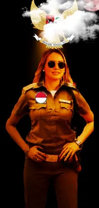 This stunning live wallpaper depicts a traffic police woman standing confidently with her arms crossed in front of her