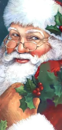 This live wallpaper features a highly-detailed airbrush painting of Santa Claus set against a festive background