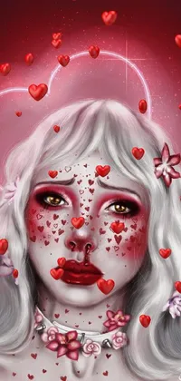 This live wallpaper is inspired by a stunning painting of a woman with hearts painted on her face