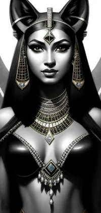 This beautiful phone live wallpaper features a stunning black and white portrait of an Egyptian woman