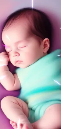 This phone live wallpaper features a close up of a sleeping baby in a dreamy and peaceful atmosphere