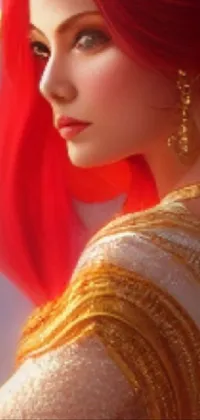 This phone live wallpaper showcases a fierce woman with red hair holding a baseball bat in an Indian goddess-inspired design