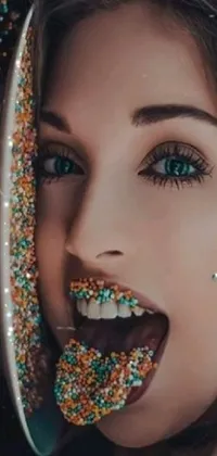 This phone live wallpaper is a captivating digital art piece featuring a young woman with sprinkles on her face