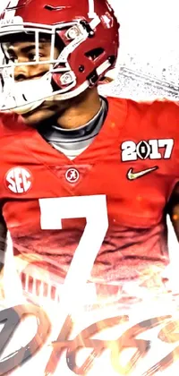 This phone live wallpaper features a digital art design of a football player in a Tumblr style, wearing a helmet and representing Alabama football team