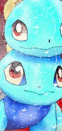 This phone live wallpaper features two cute Pokemon in a color pencil sketch style, with watery blue eyes and a soft glowing aura