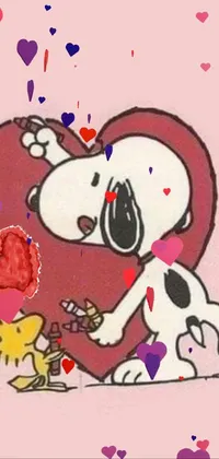 This live wallpaper showcases a charming cartoon dog holding a heart and a flower