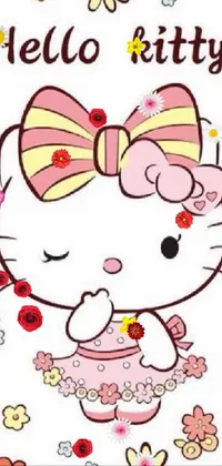 Get ready for cuteness overload with this phone live wallpaper! Featuring the iconic Hello Kitty amidst vibrant flowers and fluttering butterflies, this adorable scene is perfect for anyone who loves all things sweet and charming