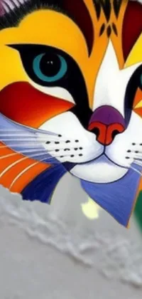 Looking for a colorful and vibrant live wallpaper for your phone? Check out this chicano airbrush art inspired painting of a cartoon cat peeking out of a hole
