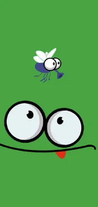 This mobile live wallpaper features a cartoon insect on a green background