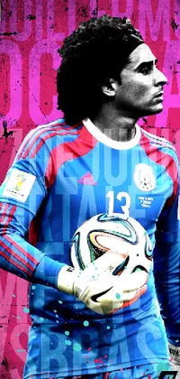This soccer-themed live wallpaper features a dynamic monochrome design of a player holding a soccer ball, against a doorbell background