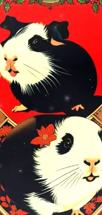 This stunning black and white phone live wallpaper features two guinea pigs sitting side by side in a vector art style