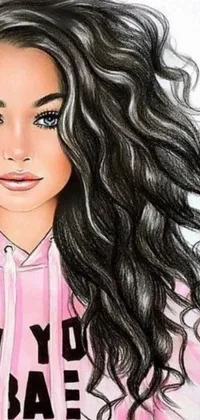 This phone live wallpaper boasts a stunning illustration of a woman with long black hair
