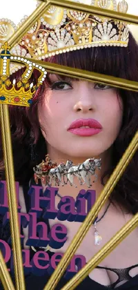 This phone live wallpaper features a stunning image of an Asian female wearing a regal crown, holding a scepter in her hand