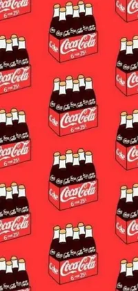 This phone live wallpaper features a fun and vibrant design of Coca Cola bottles arranged in a tumblr, pop art, and anime screenshot pattern