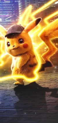 Get electrified with this stunning phone live wallpaper featuring Pikachu with a baseball cap! The wallpaper boasts an array of images, including a promotional movie picture and real-life photographs