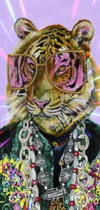 Impress your friends with a unique live wallpaper! This beautiful phone wallpaper features an exquisite picture of a tiger in neo-fauvist style