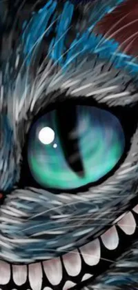 This phone live wallpaper showcases a fascinating digital painting of a cat's face in close up