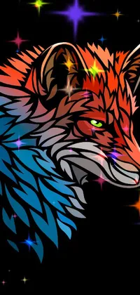 Looking for a gorgeous phone live wallpaper? Check out this stunning vector art wallpaper featuring a colorful red fox against a sleek black background