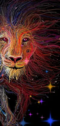 Get a colorful and striking phone live wallpaper with an eye-catching lion drawing on a black background