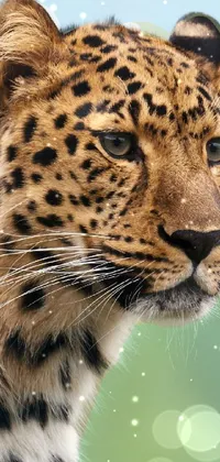 This striking phone live wallpaper features a digital rendering of a majestic leopard's face set against a vibrant blue sky
