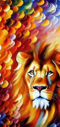 If you're a fan of bold and striking live wallpapers, you won't want to miss this stunning painting of a lion on a colorful background! An airbrush artwork, this abstract work of surrealism is crafted in brightly colored oil on canvas, featuring impasto reliefs for added texture and depth