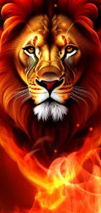 This phone live wallpaper showcases an impressive digital artwork of a lion's face by a fine art illustrator