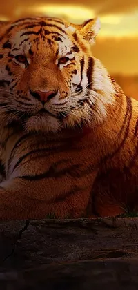 Decorate your home screen with a striking live wallpaper of a majestic tiger resting on a rock
