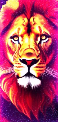 This phone live wallpaper boasts a stunning close-up of a lion's face in fiery shades of red on a black backdrop