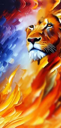 This sensational phone live wallpaper showcases a close-up painting of a lion created with airbrush technique, sourced from Shutterstock